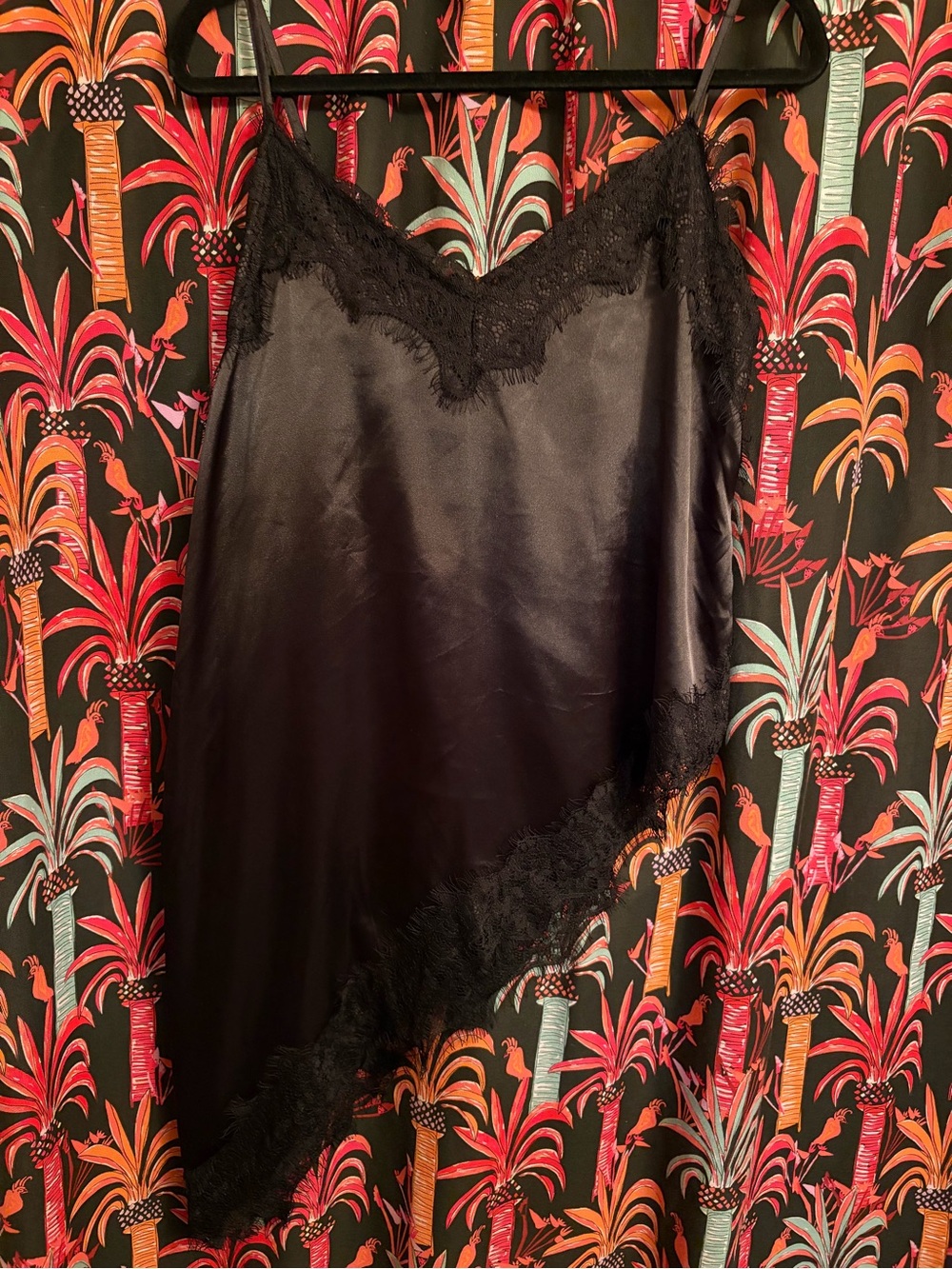 Black Lace-Trim Satin Slip top - Women tops